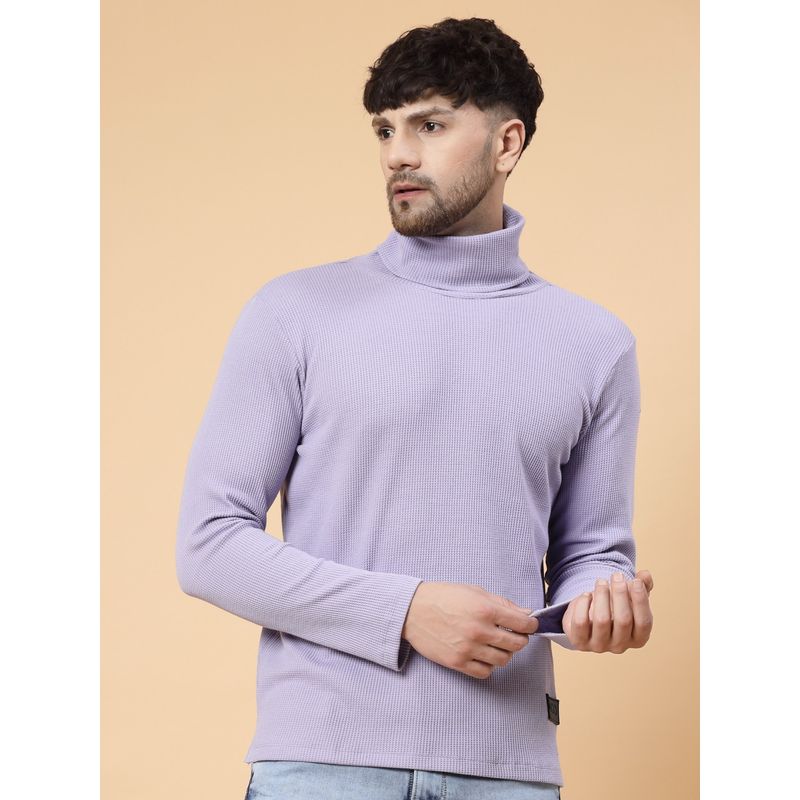 RIGO Men Light Purple Waffle Knit Turtleneck T-Shirt (M)