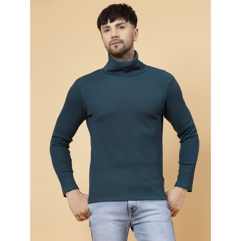 RIGO Men Green Waffle Knit Turtleneck T-Shirt (2XL)