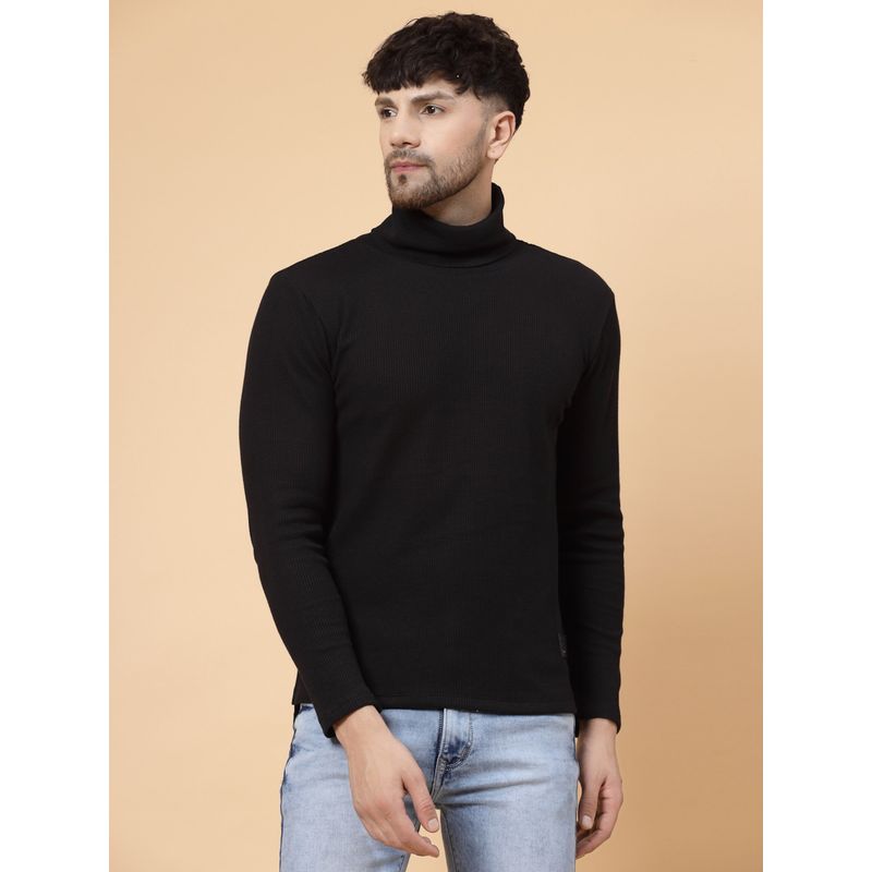 Buy RIGO Men Black Waffle Knit Turtleneck T Shirt Online