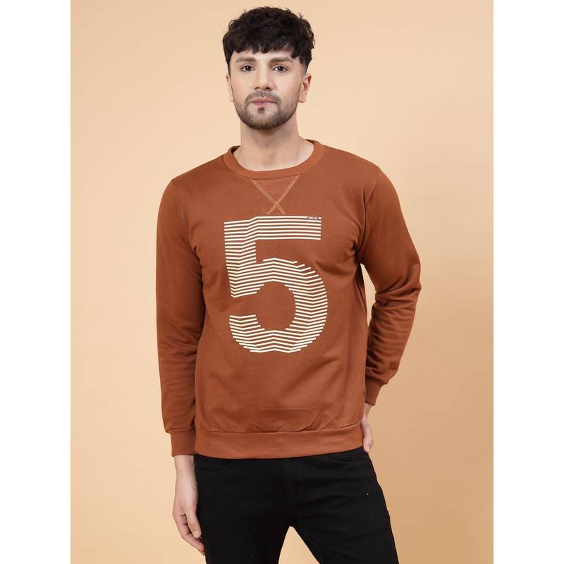 RIGO Men Brown Printed Fleece Sweatshirt (M)