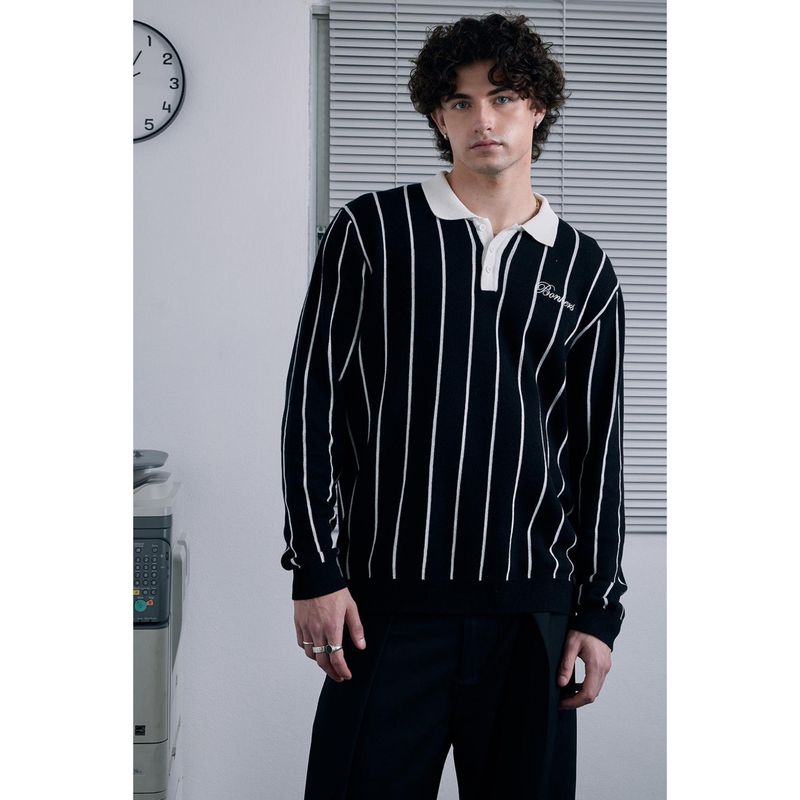 Bonkers Corner Pitch Black Full Sleeve Polo T-Shirt (S)