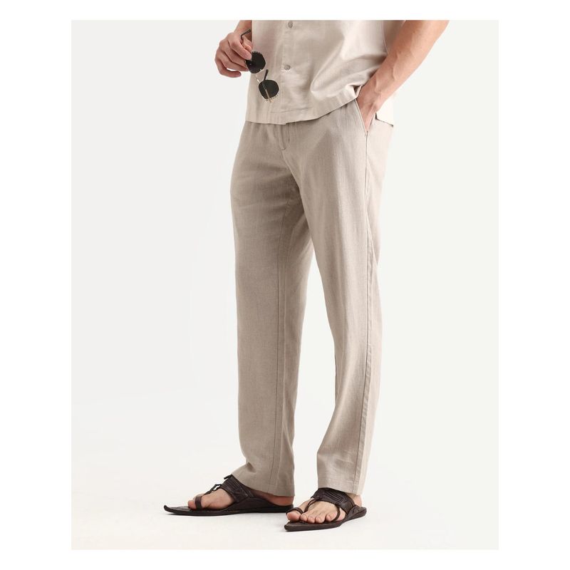 Rare Rabbit Beige Linen Blend Drawstring Trouser (34)