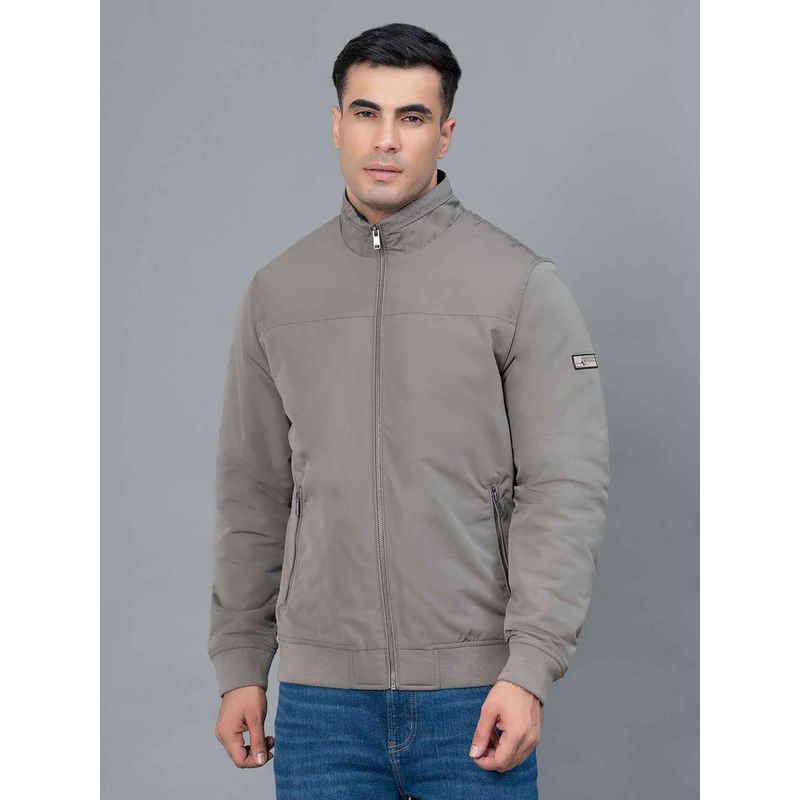 Red Tape Light Olive Solid Polyester Mens Bomber Jacket (M)