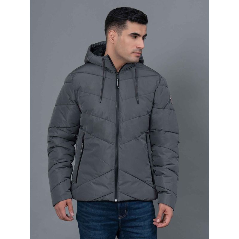 Red Tape Steel Grey Solid Polyester Mens Padded Jacket (M)