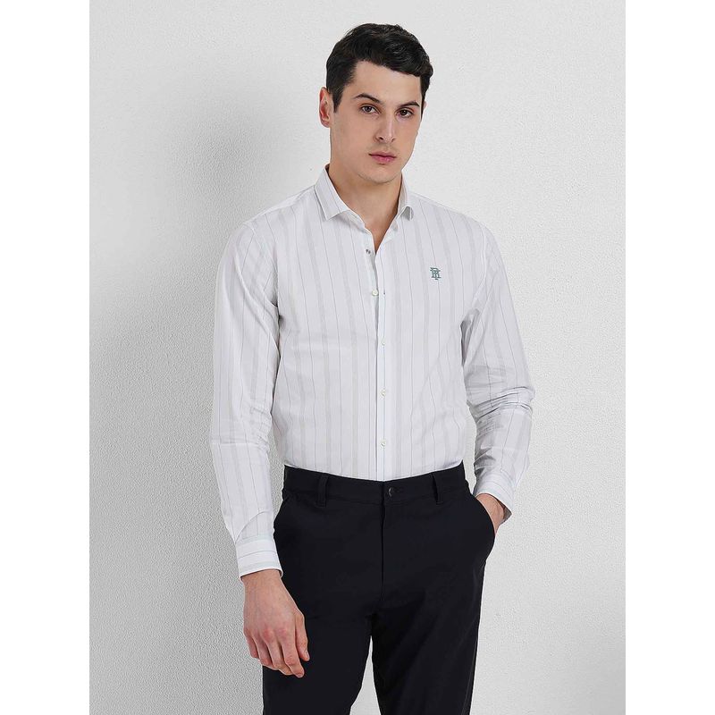 Red Tape Mens White Striped Cotton Nylon Spandex Shirt (XL)