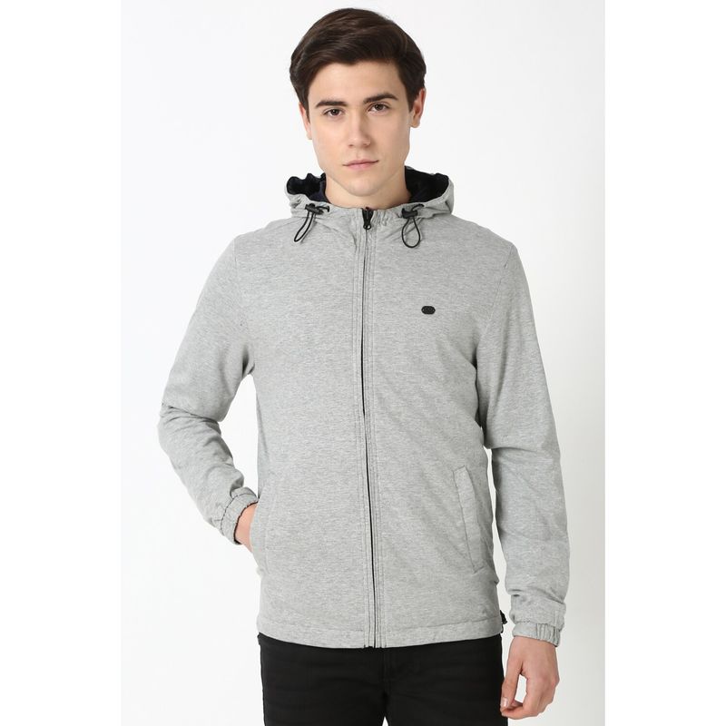 Peter England Men Grey Textured Casual Reversible Jacket (L)