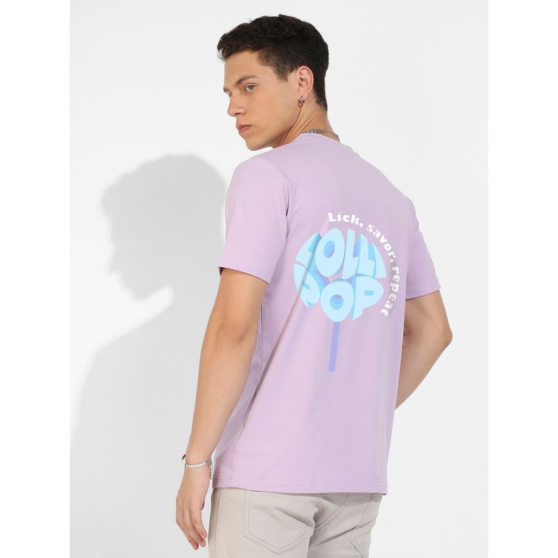 Campus Sutra Men Lilac Basic Regular Fit T-Shirt (L)