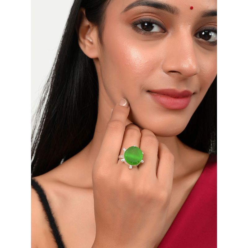 Buy Silvermerc Designs Silver Plated Green Stone Adjustable Western