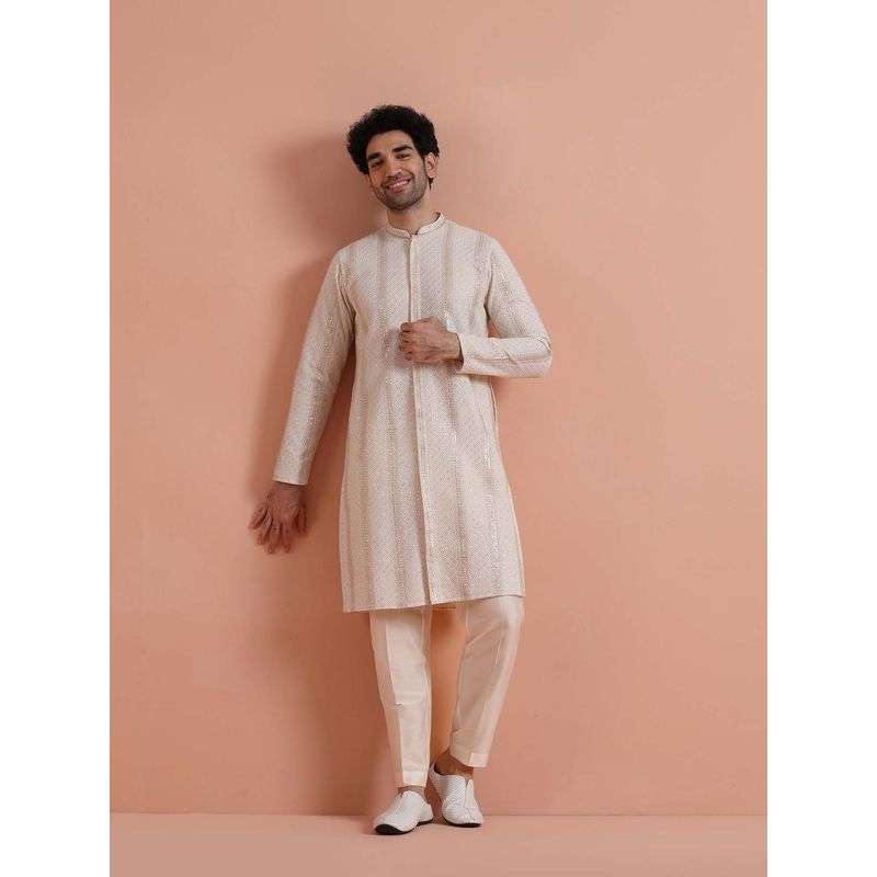 KISAH Men Cream Georgette Kurta with Trouser (44)