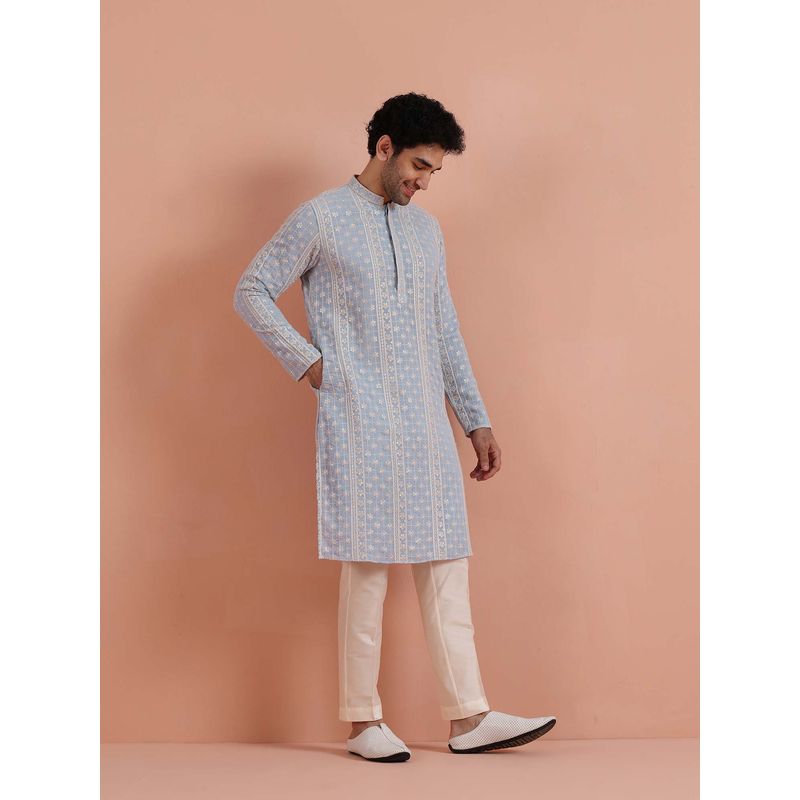 KISAH Men Sky Blue Georgette Kurta with Trouser (38)