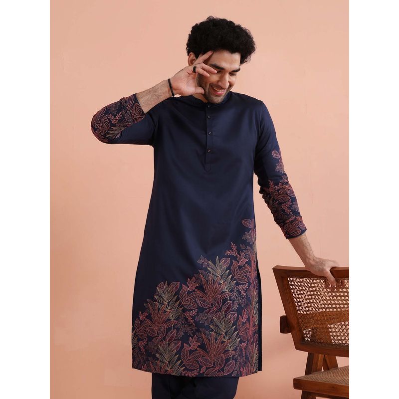 KISAH Men Navy Embroidered Regal Festive Wear Kurta (38)