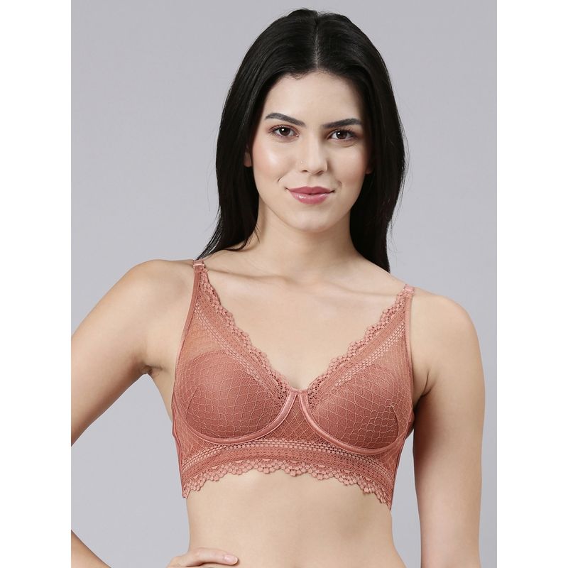 Enamor F125 Longline Comfort Padded Wirefree High Coverage Lace Bra (L)