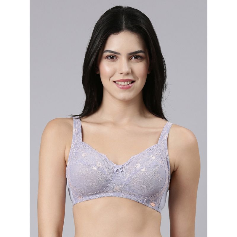 Enamor F129 Non-Padded Wirefree High Coverage Lace Contour Bra (32DD)
