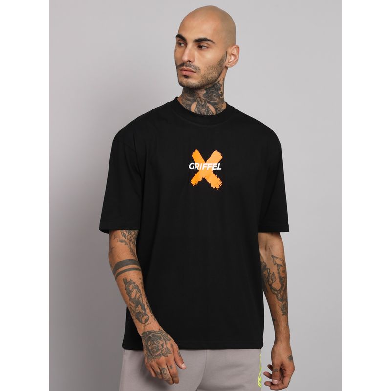 Griffel Men Black Bad Bunny Oversized Drop Shoulder Cotton T-Shirt (S)