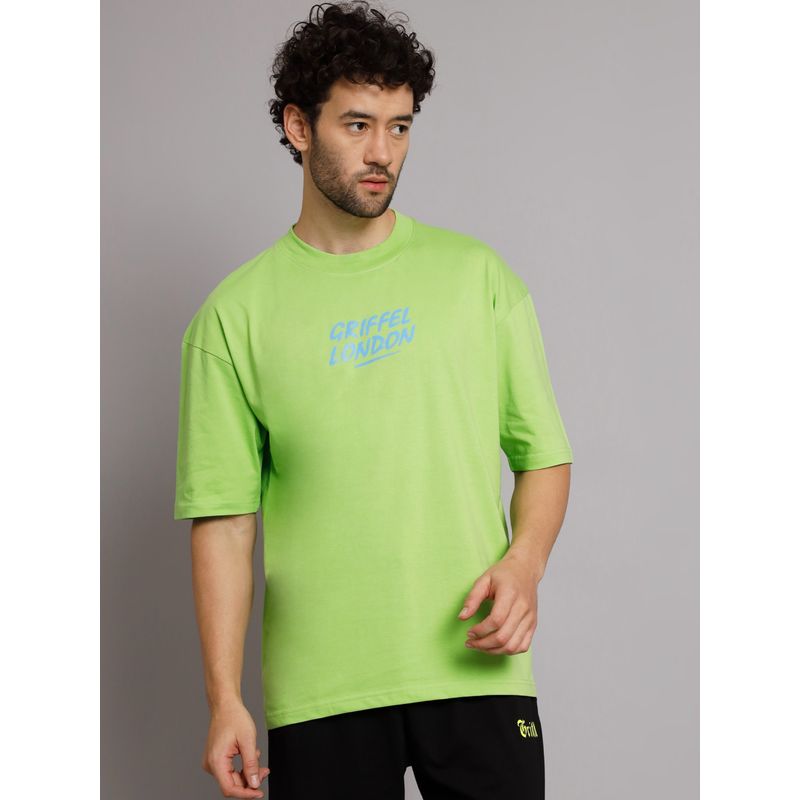Griffel Men No Time For Romance Neon Green Oversized Drop Shoulder T-Shirt (S)