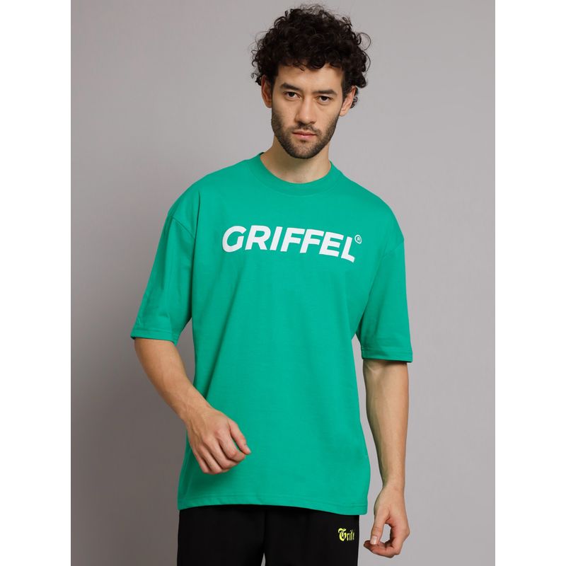 Griffel Men Signature Logo Neon Green Oversized Drop Shoulder T-Shirt (S)