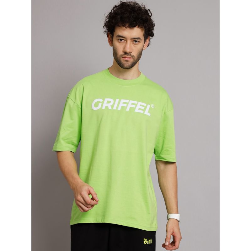 Griffel Men Signature Logo Neon Parrot Oversized Drop Shoulder T-Shirt (S)