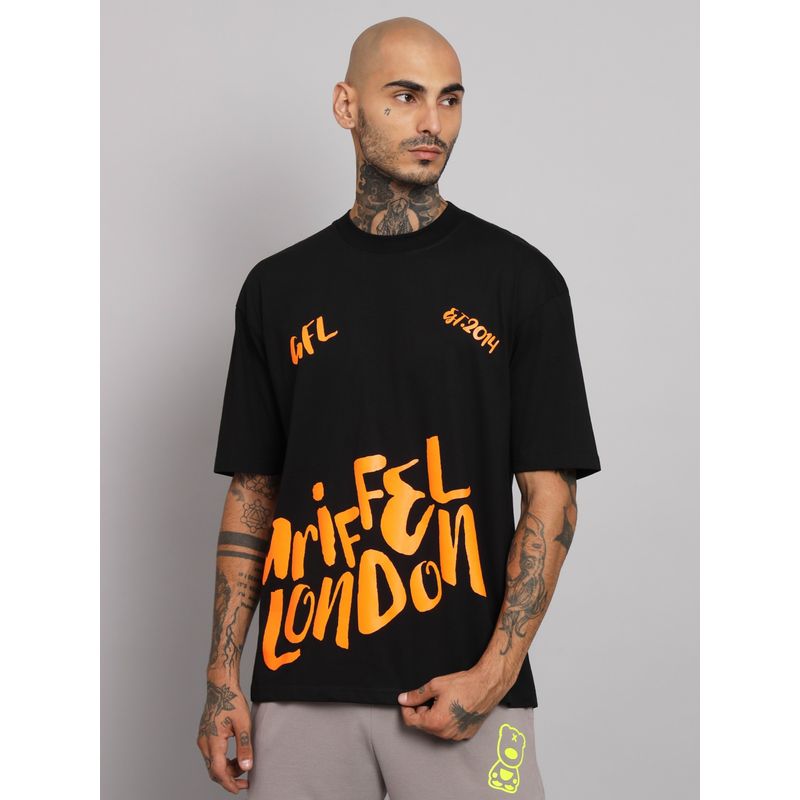 Griffel Men Black Oversized Drop Shoulder T-Shirt (S)