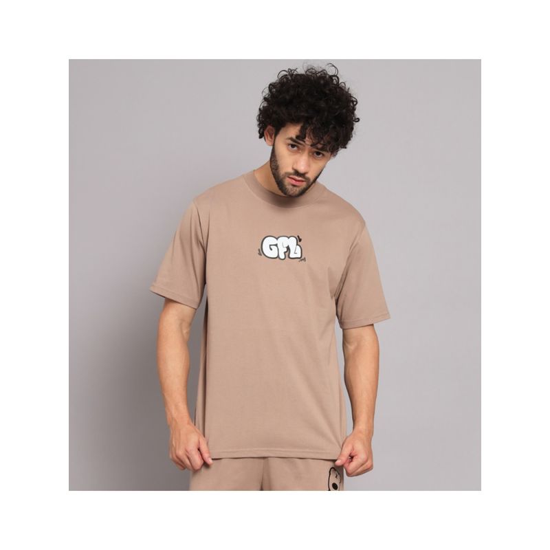 Griffel Men Camel Worldwide Oversized T-Shirt (S)