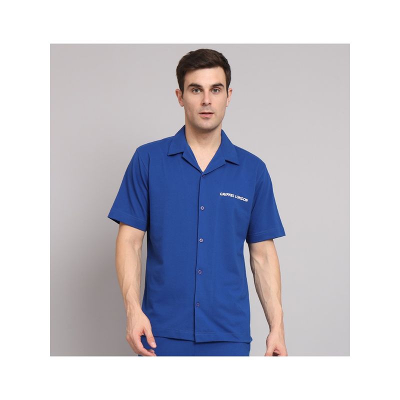 Griffel Men Basic Royal Regular Fit Cotton Bowling Shirt (S)