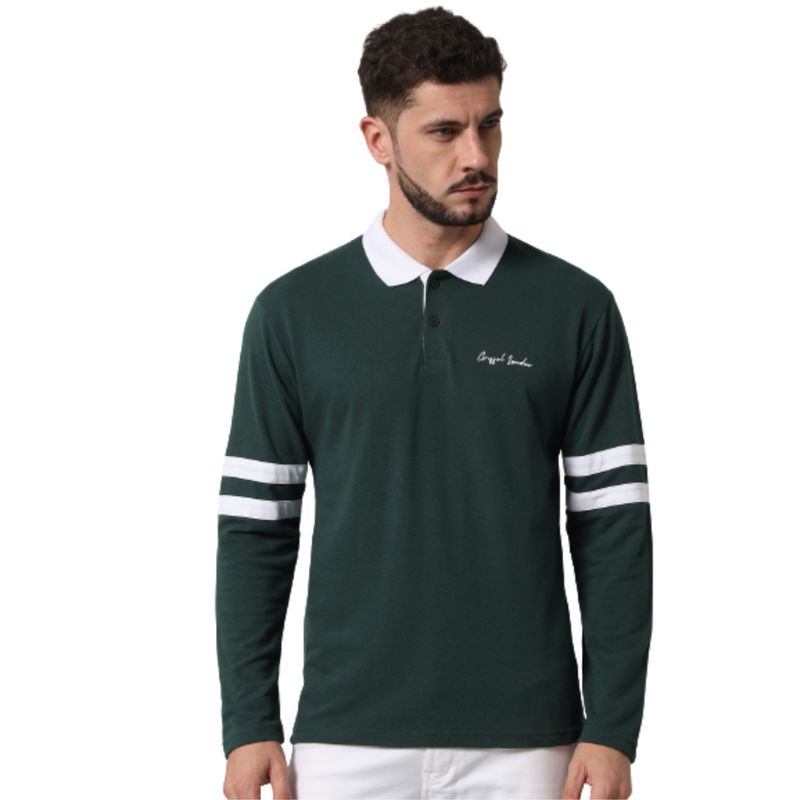 Griffel Men Printed Full Sleeve Black Polo T-Shirt (2XL)