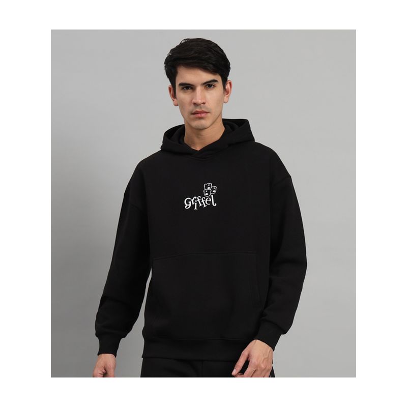 Griffel Mens Black We Can Only Learn To Love By Loving Oversized Fleece Hoodie Sweatshirt (S)
