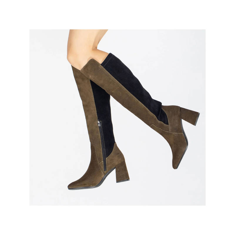 Saint G Women Olive Stretch Suede Leather Knee High Boots (EURO 40) (EURO 40)