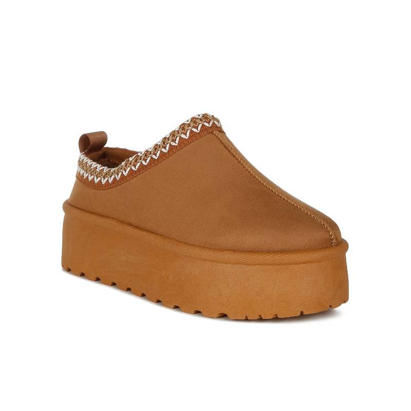 London Rag Tan Embroidered Flatform Fur Classic Slip-On (UK 6)