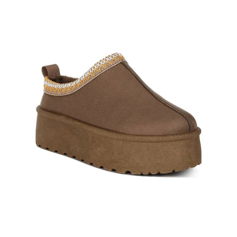 London Rag Taupe Embroidered Flatform Fur Classic Slip-On (UK 7)