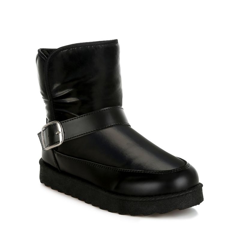 London Rag Black Buckle Strap Puffy Ankle Boots (UK 4)