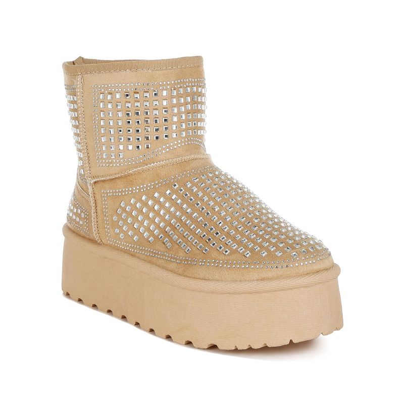 London Rag Beige Chunky Rhinestones Ankle Boots (UK 8)