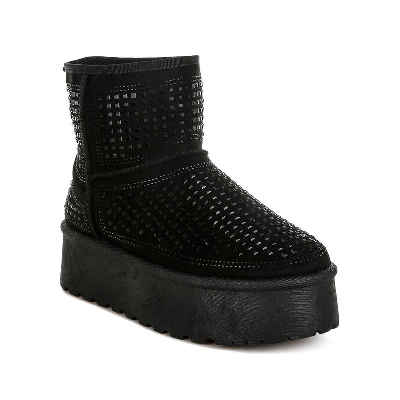 London Rag Black Chunky Rhinestones Ankle Boots (UK 4)