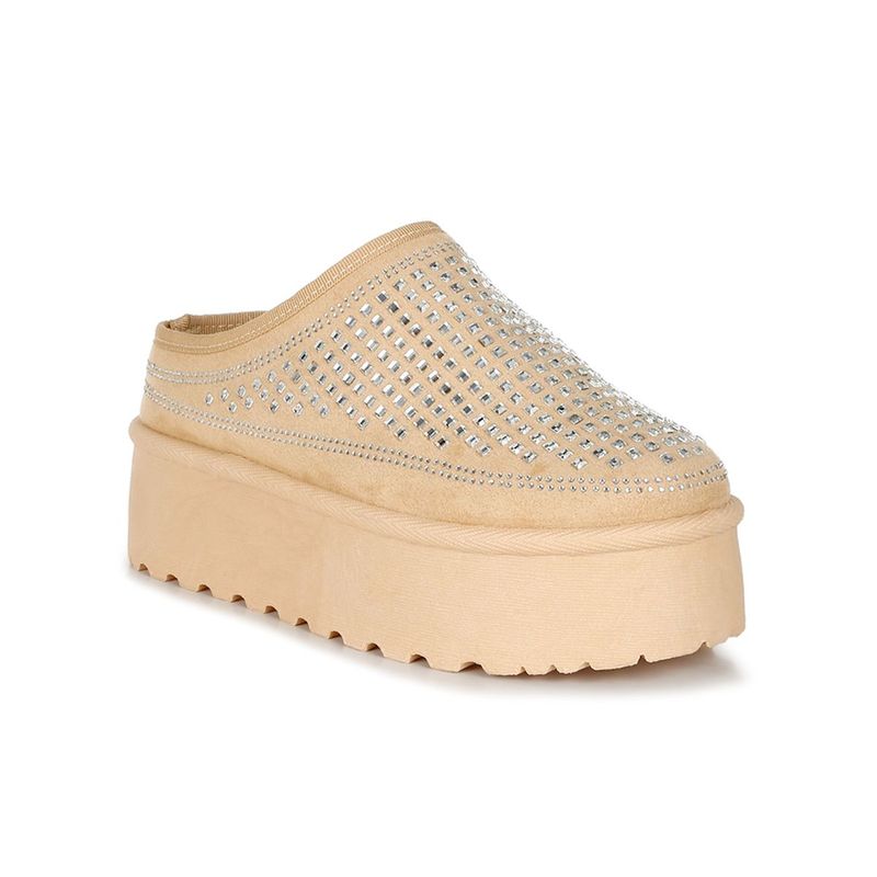 London Rag Beige Rhinestones Embellished Flatform Classic Slip-On (UK 6)