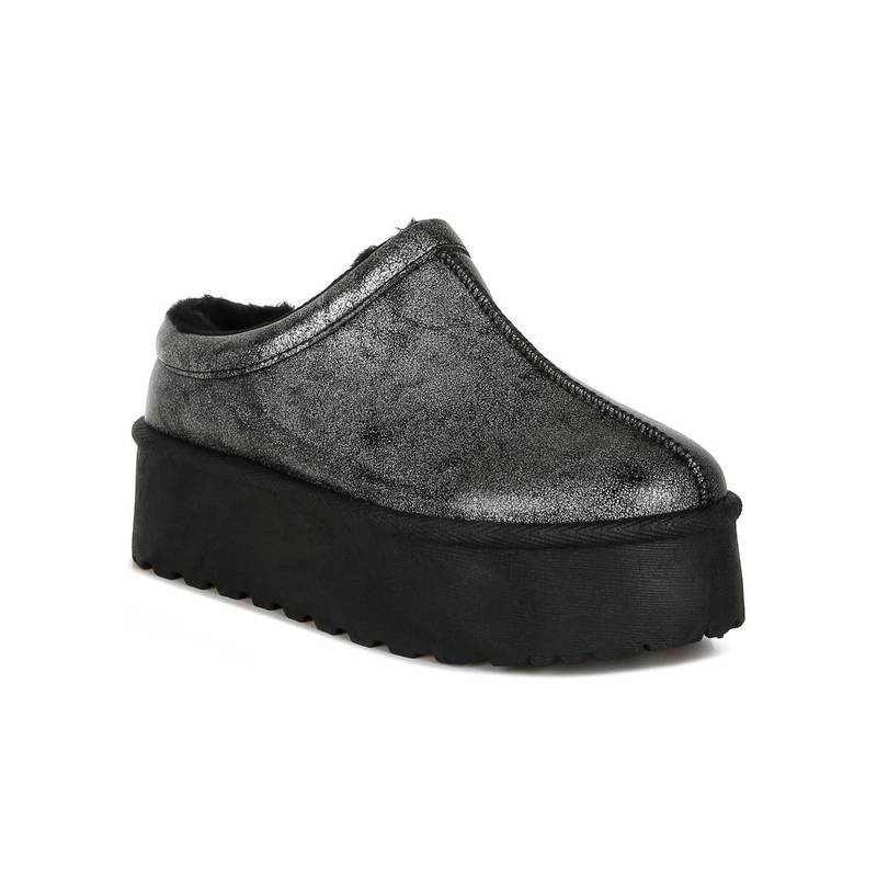 London Rag Black Faux Leather Flatform Classic Slip-On (UK 5)