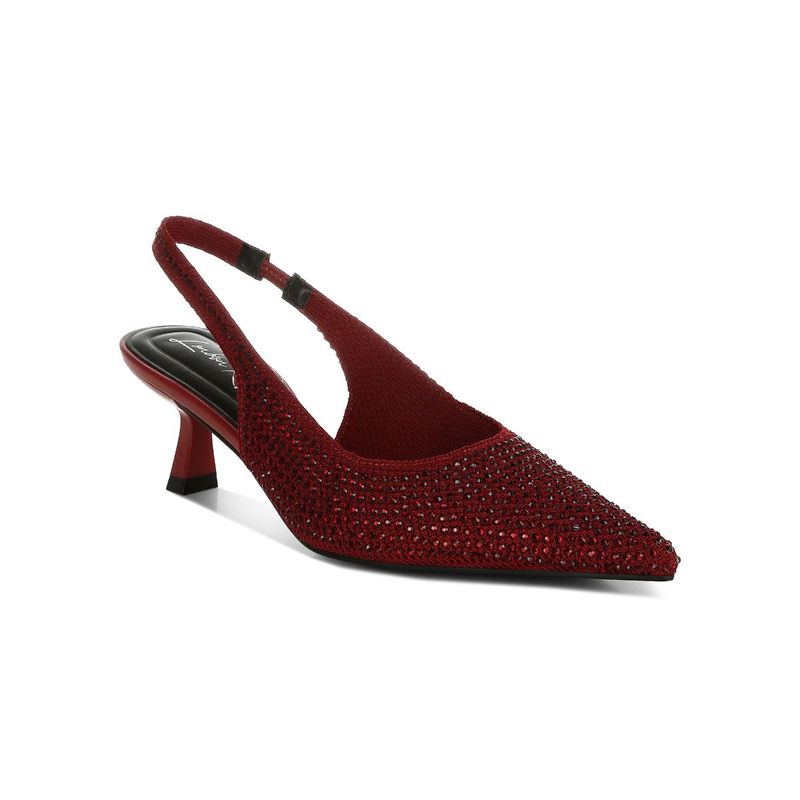 London Rag Burgundy Flyknit Rhinestone Slingback Kitten Heel Mules (UK 5)