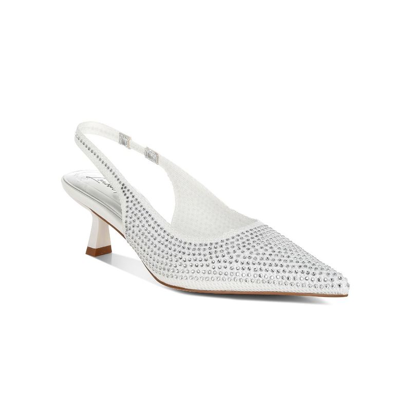 London Rag White Flyknit Rhinestone Slingback Kitten Heel Mules (UK 4)