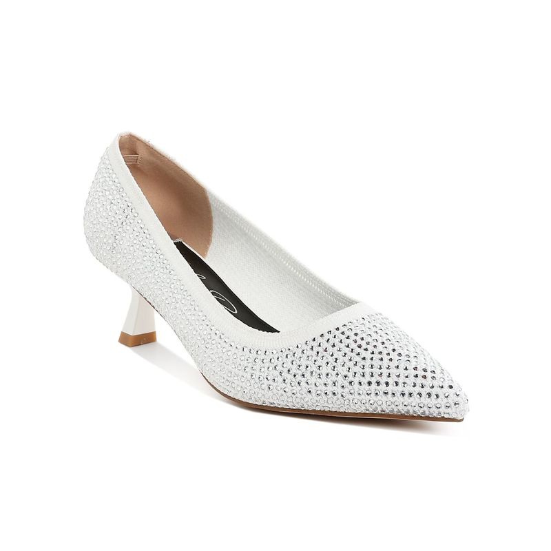 London Rag White Breathable Flyknit Rhinestone Pumps (UK 5)