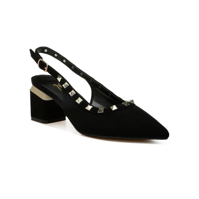 London Rag Black Stud Embellished Microfiber Mules (UK 3)