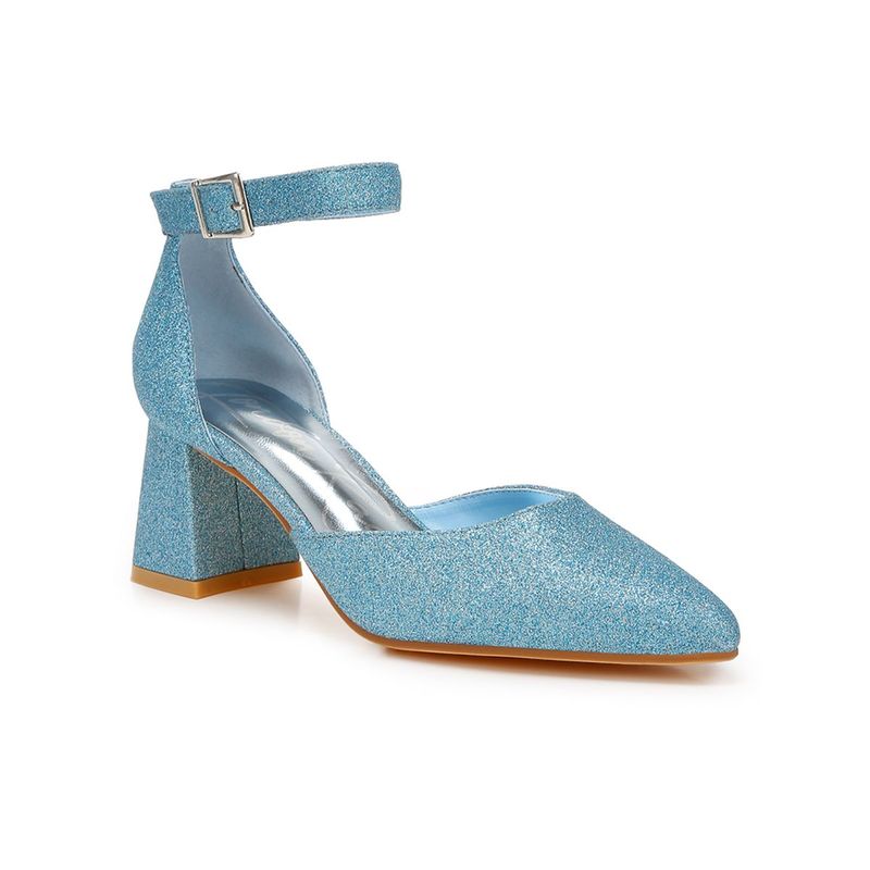 London Rag Blue Glitter Block Heel Sandals (UK 3)