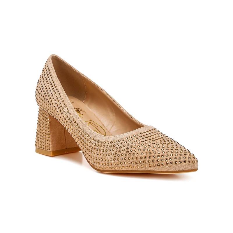 London Rag Beige Rhinestones Embellished Pumps (UK 3)