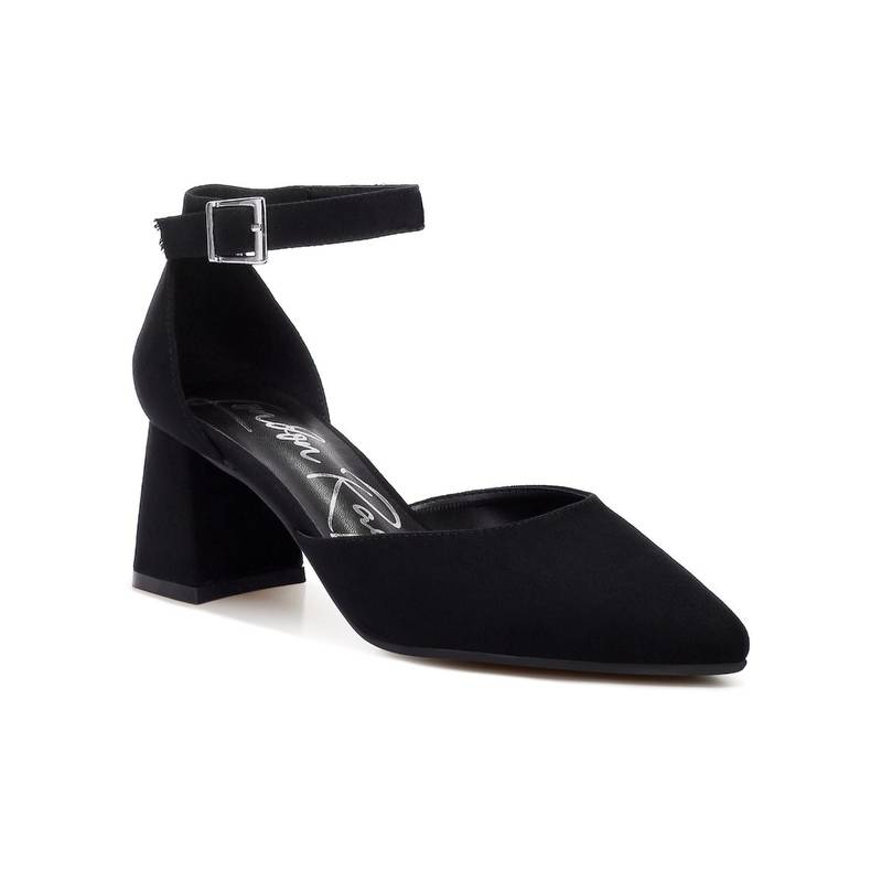 London Rag Black Microfiber Block Heel Sandals (UK 5)