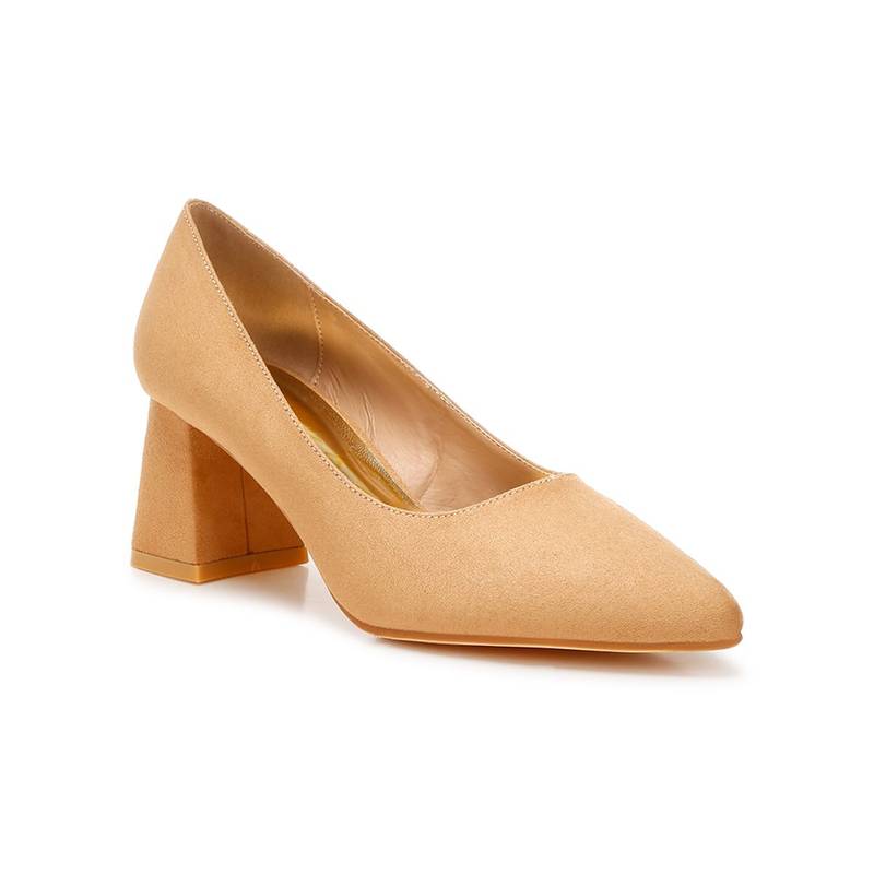 London Rag Beige Block Heel Pumps (UK 5)
