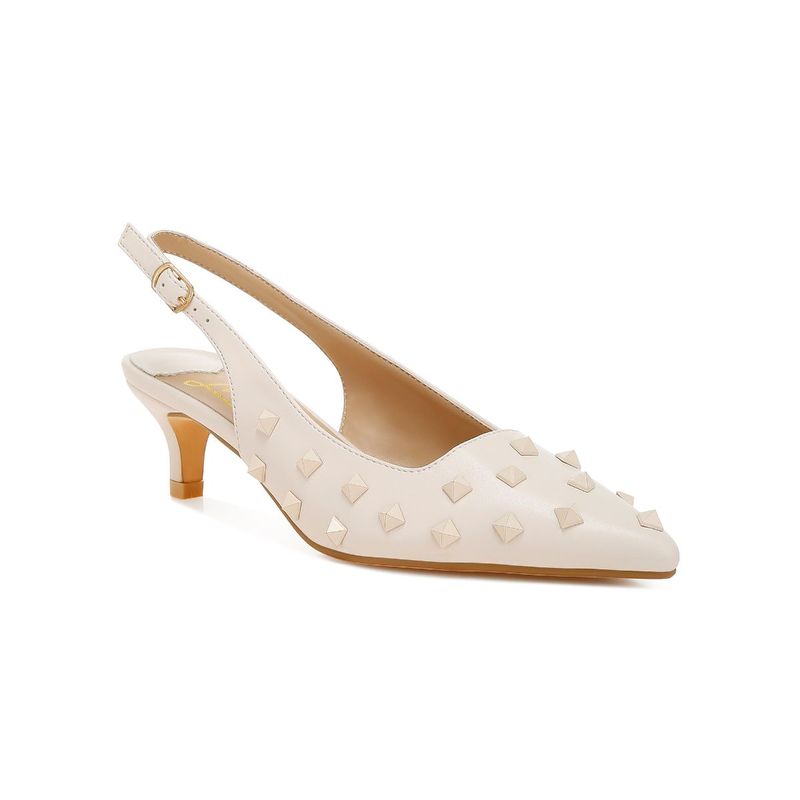 London Rag Beige Stud Embellished Kitten Heel Mules (UK 3)