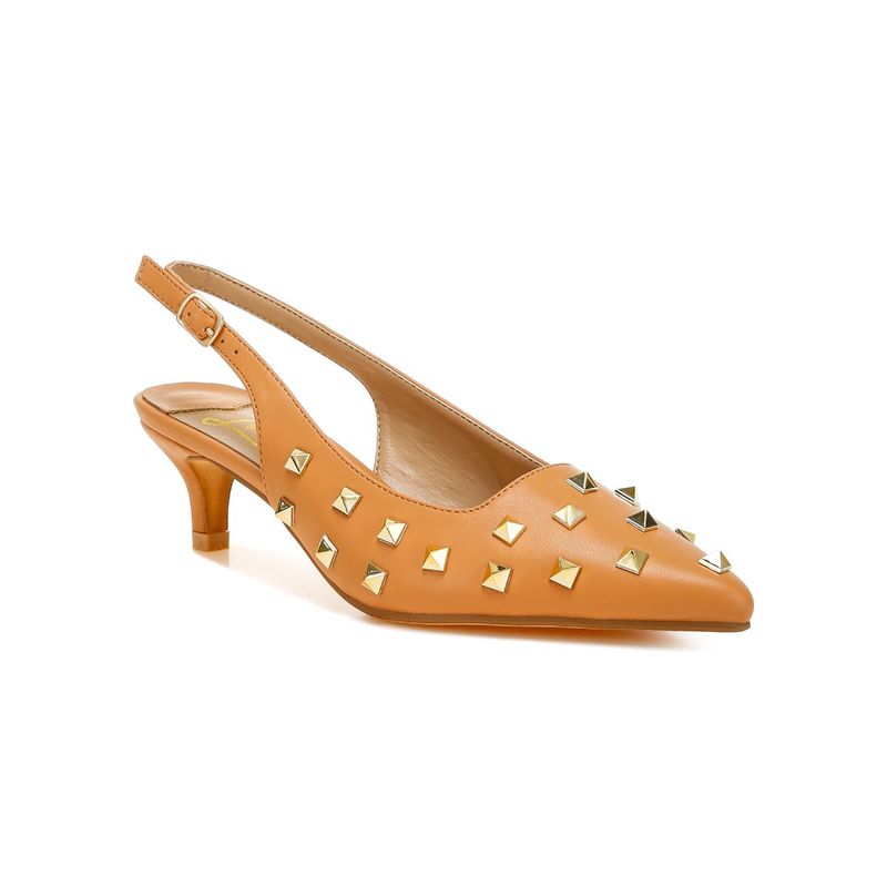 London Rag Tan Stud Embellished Kitten Heel Mules (UK 6)