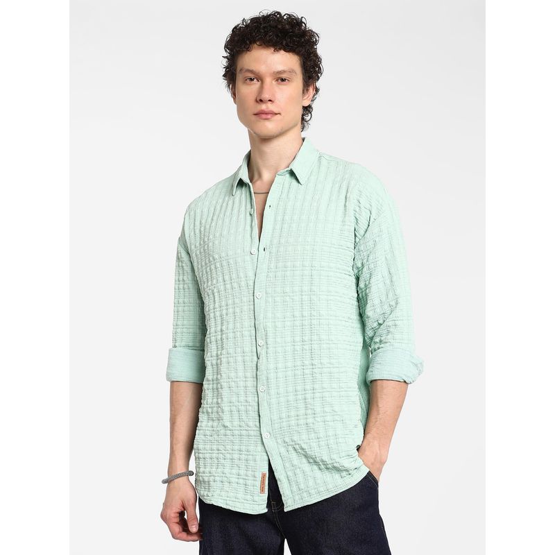 Campus Sutra Men's Mint Green Box-Textured Oversized Shirt (XL)