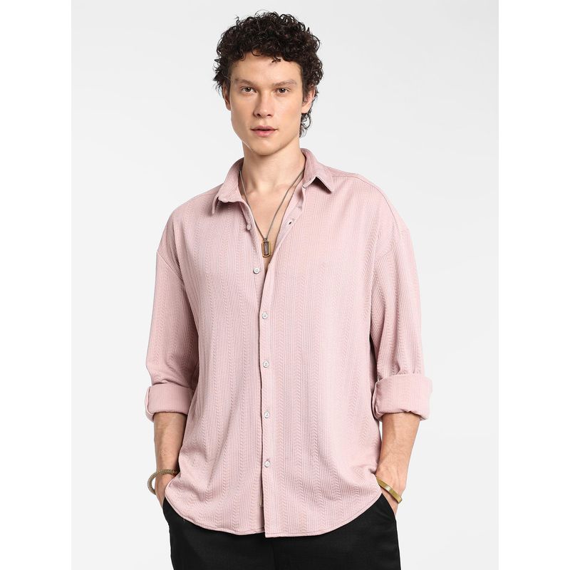 Campus Sutra Men's Nude Pink Spear-Textured Shirt (XL)