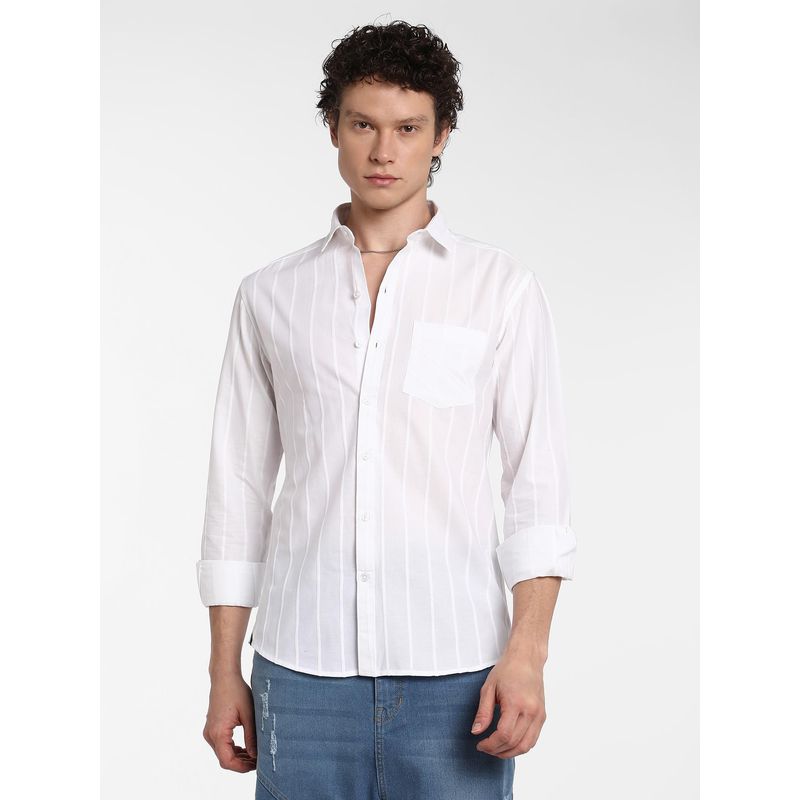 Campus Sutra Men's Daisy White Pastel Striped Shirt (M)