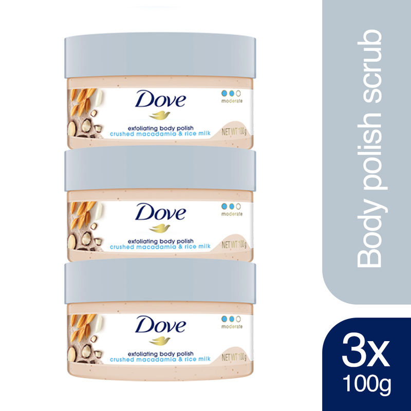 Dove Exfoliating Body Polish - Crushed Macadamia & Rice Milk - Pack of 3