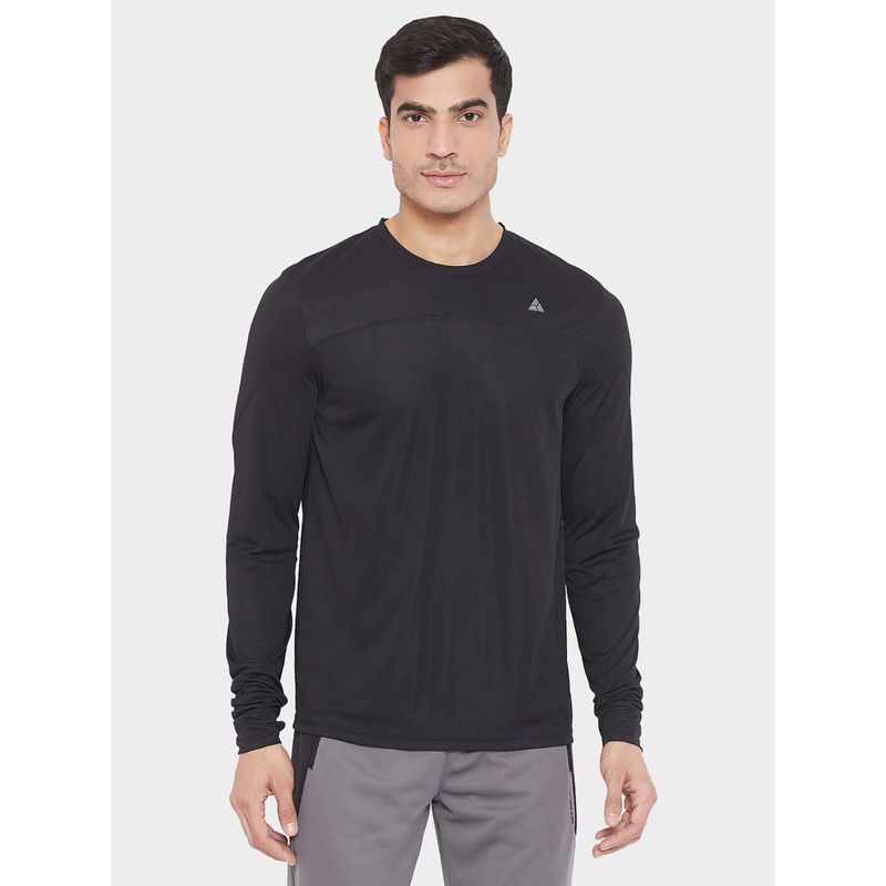 Athlisis Men Black Solid DRY PLUS Running Round Neck T-shirt (L)