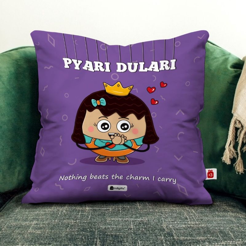Buy Indigifts Pyari Dulari Printed Purple Cushion Cover Online